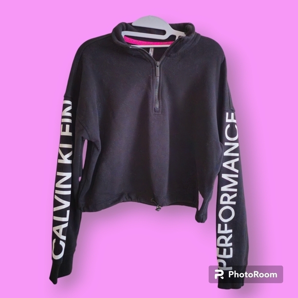 Calvin Klein Performance Black Logo Cropped 1/2 Zip Sweatshirt Size Large - Picture 1 of 9